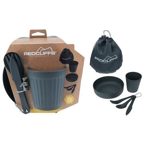 SET CAMPING REDCLIFFS VAJILLA 6 PIEZAS GRIS